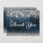 シルバーグリッターとネイビーブルーフォイル40歳の誕生日 サンキューカード (正面/裏面)