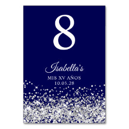 シルバーグリッターとネイビーブルーミスXV Anos テーブルナンバー