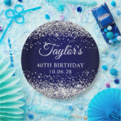 シルバーグリッターとネイビーブルー40歳の誕生日 ペーパープレート (パーティー)
