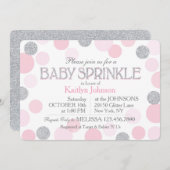 シルバーグリッターとピンクの点のベビーシャワー 招待状 (正面/裏面)