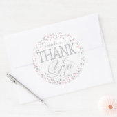 シルバーグリッターとピンクスプレッルサンキューラベル ラウンドシール (封筒)