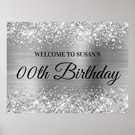 シルバーグリッターとフォイル任意の年齢の誕生日へようこそ ポスター (正面)