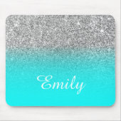 シルバーグリッターとブライトアクアグラデーション マウスパッド (正面)
