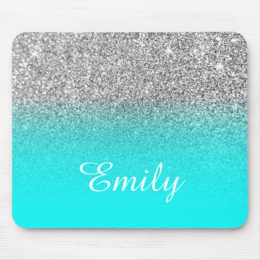 シルバーグリッターとブライトアクアグラデーション マウスパッド (正面)