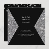 シルバーグリッターとブラックフォト結婚ズ セーブザデート (正面/裏面)