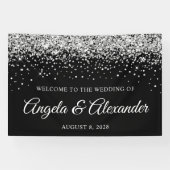 シルバーグリッターとブラック結婚ズ・ウェルカム 横断幕 (横)