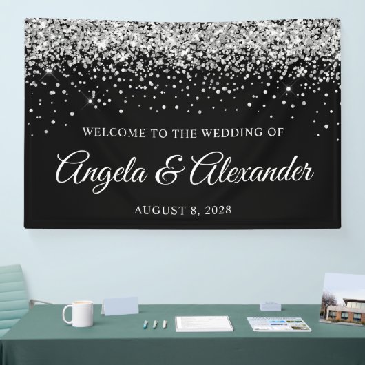シルバーグリッターとブラック結婚ズ・ウェルカム 横断幕 (トレードショー)