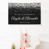シルバーグリッターとブラック結婚ズ・ウェルカム 横断幕 (インサイチュ)
