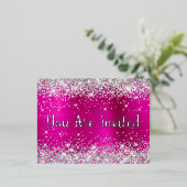 シルバーグリッターとホットピンクグラム30歳の誕生日 箔招待状ポストカード (立ち正面)