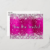 シルバーグリッターとホットピンクグラム30歳の誕生日 箔招待状ポストカード (正面/裏面)