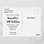 シルバーグリッターとホットピンクグラム30歳の誕生日 箔招待状ポストカード (裏面)