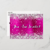 シルバーグリッターとホットピンクグラム40歳の誕生日 箔招待状ポストカード (正面/裏面)