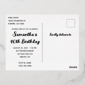 シルバーグリッターとホットピンクグラム40歳の誕生日 箔招待状ポストカード (裏面)