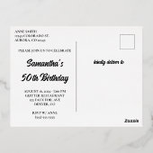 シルバーグリッターとホットピンクグラム50誕生日 箔招待状ポストカード (裏面)