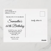 シルバーグリッターとホットピンクグラム60誕生日 箔招待状ポストカード (裏面)