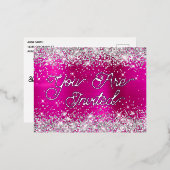 シルバーグリッターとホットピンクグラム80誕生日 箔招待状ポストカード (正面/裏面)
