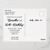 シルバーグリッターとホットピンクグラム80誕生日 箔招待状ポストカード (裏面)