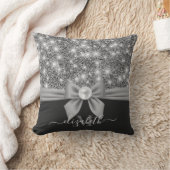 シルバーグリッターとボウ クッション (ブランケット)