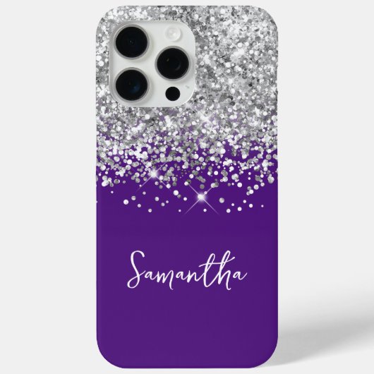 シルバーグリッターとロイヤルパープルの名前 Case-Mate iPhoneケース (裏面)