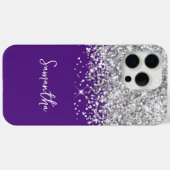 シルバーグリッターとロイヤルパープルの名前 Case-Mate iPhoneケース (裏面 (横))