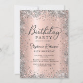 シルバーグリッターとローズゴールドメタル 80歳の誕生日 招待状 (正面)