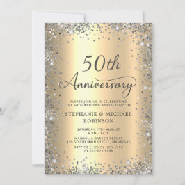 シルバーグリッターと金ゴールド結婚50周年 招待状