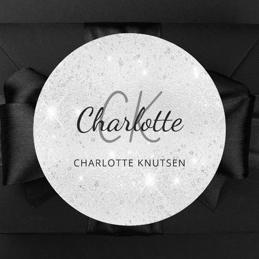 シルバーグリッターのイニシャル名前 ラウンドシール