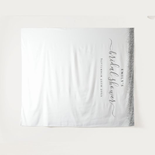 シルバーグリッターのウェディングシャワーの写真背景 タペストリー (正面(横))