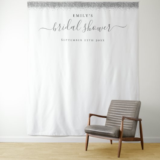 シルバーグリッターのウェディングシャワーの写真背景 タペストリー (インサイチュ)