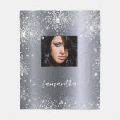 シルバーグリッターのスパークル名のフォトスクリプトスタイリッシュ フリースブランケット (正面)