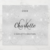 シルバーグリッターのダストモノグラムイニシャルネーム スパークリングワインラベル (シングルラベル)