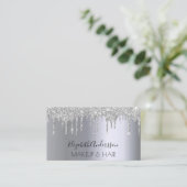 シルバーグリッターのドリップのメイクアップ髪 名刺 (スタンド正面)