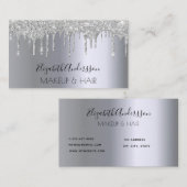 シルバーグリッターのドリップのメイクアップ髪 名刺 (正面/裏面)