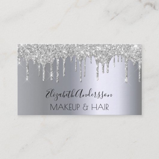 シルバーグリッターのドリップのメイクアップ髪 名刺 (正面)