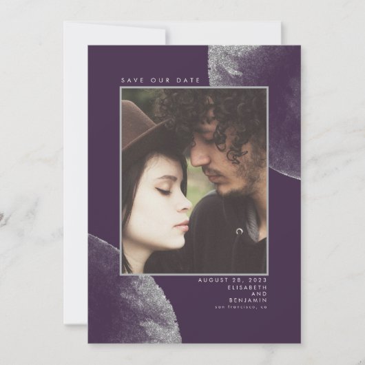 シルバーグリッターのナスパープルが日付の写真を救う セーブザデート (正面)