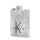 シルバーグリッターのモノグラムスクリプト フラスク (左)