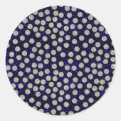 シルバーグリッターの円と青いドット ラウンドシール (正面)
