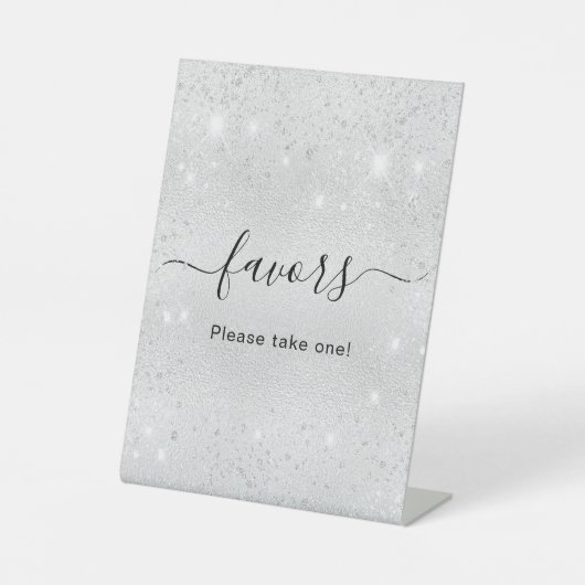 シルバーグリッターの塵のプレゼントサイン 台座サイン (正面)