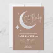 シルバーグリッターの月と星ああ赤ちゃんシャワー 招待状 (正面)