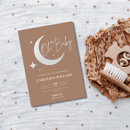 シルバーグリッターの月と星ああ赤ちゃんシャワー 招待状