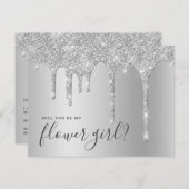シルバーグリッターの滴りが私の花の女の子 インビテーションポストカード (正面/裏面)