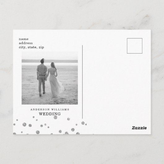 シルバーグリッターの画像と黒い写真日付を保存 ポストカード (裏面)