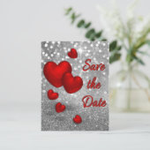 シルバーグリッターの赤いハート – 日付カードの保存 案内ポストカード (スタンド正面)