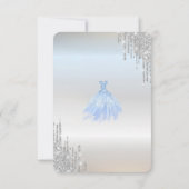 シルバーグリッターの雫とブルーのドレス Sweet 16 RSVP 招待状 (裏面)