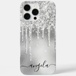 シルバーグリッターの雫の華やかサイン iPhone 16 PRO MAXケース