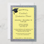 シルバーグリッターの黄色の卒業パーティー 招待状 (正面)