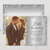 シルバーグリッターの25周年記念結婚式フォトアイテム 招待状 (正面/裏面)