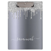 シルバーグリッターのdripsスクリプトエレガント名 クリップボード (正面)