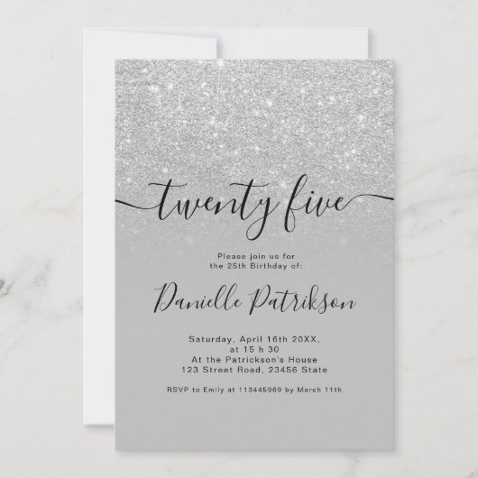 シルバーグリッターはグレーグラデーション25光を放つ 招待状 (正面)