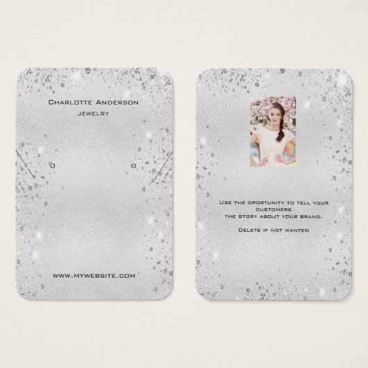 シルバーグリッターはブランドの写真表示カードをイヤリングする (正面&裏面)